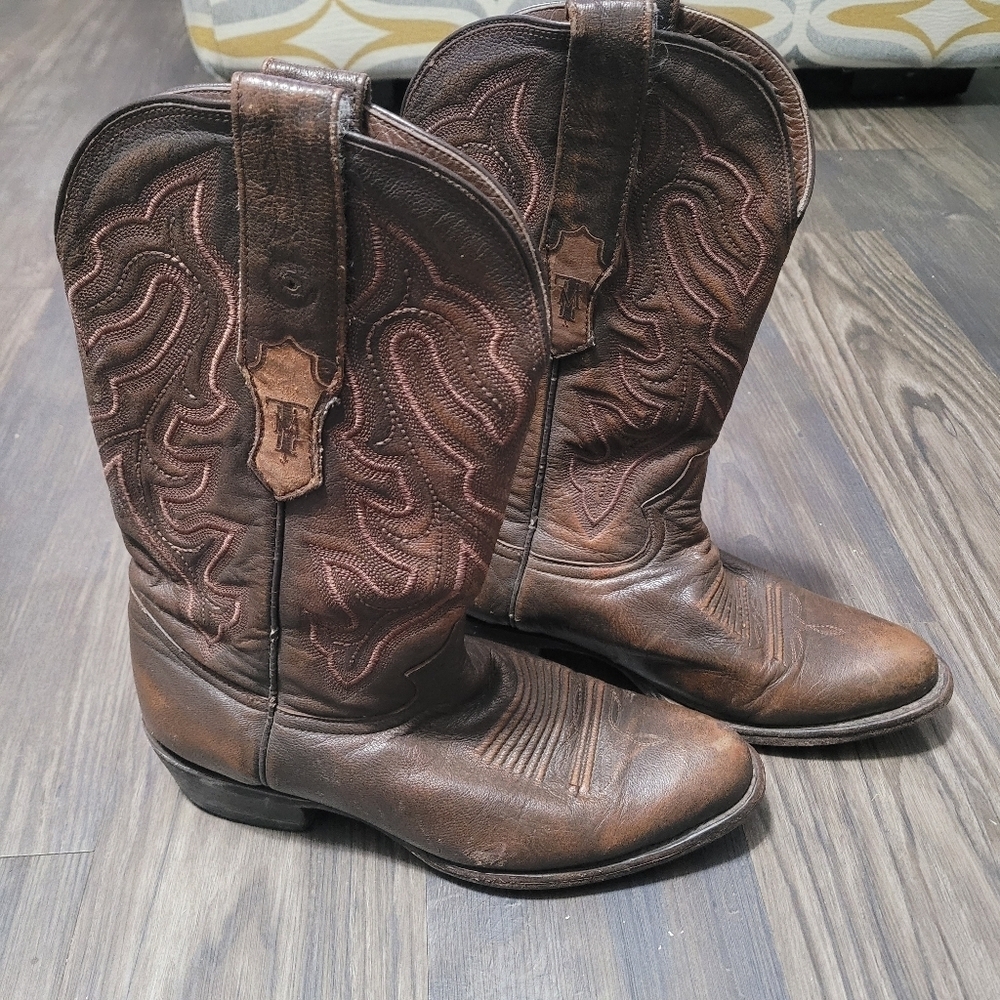 Tanner Mark Ruston Imitation Caiman Belly Mens 8 Brown Western Cowboy Boots